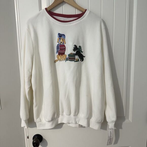 Vtg Alfred Dunner Sweatshirt Christmas Dogs Scottie Golden Retriever Size 1X NEW - Picture 1 of 5